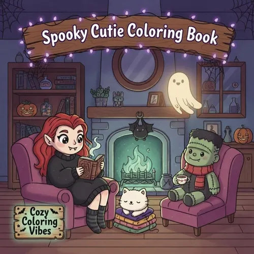 Spooky Cutie Coloring Book: Adorable Spooky Characters & Haunted Halloween Scenes for Adults & Teens Color Cute Creepy Creatures in Hygge Moments for