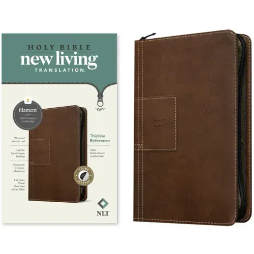 NLT Thinline Reference Zipper Bible, Filament Enabled (Leatherlike, Atlas Rustic Brown, Indexed, Red Letter)