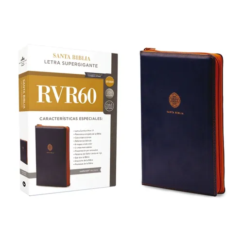 Rvr60, Santa Biblia, Letra Supergigante, Leathersoft, Azul, Con Cierre, Comfort Print