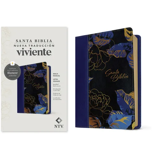 Biblia Manual Ntv, Letra Grande Con Filament (Sentipiel, Azul Oscuro, Letra Roja)