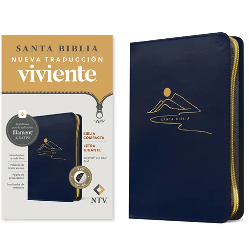 Biblia Compacta Ntv, Letra Gigante de Zíper Con Filament (Sentipiel, Azul, Índice, Letra Roja)