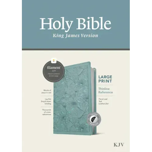 KJV Large Print Thinline Reference Bible, Filament Enabled (Leatherlike, Floral Leaf Teal, Indexed, Red Letter)