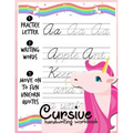 Cursive handwriting workbook: Unicorn Cursive Writing Practice Book Homework For Girl Kids Beginners How to Write Cursive Alfhabet Step By Step And