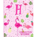 Composition Notebook H: Pink Flamingo Initial H Composition Wide Ruled Notebook