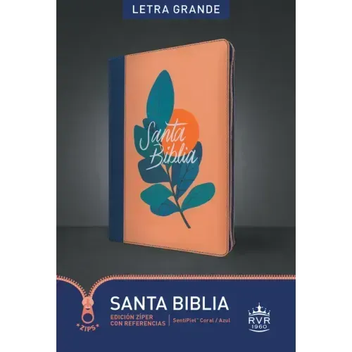 Santa Biblia Rvr60, Edición Zíper Con Referencias, Letra Grande (Sentipiel, Coral/Azul, Letra Roja)