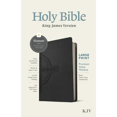 KJV Large Print Premium Value Thinline Bible, Filament Enabled (Leatherlike, Black Celtic Cross, Red Letter)