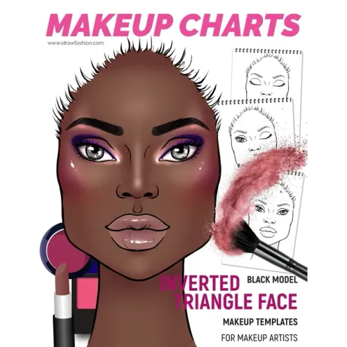 Makeup Charts - Face Charts for Makeup Artists: Black Model - INVERTED TRIANGLE face shape