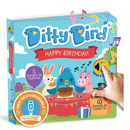 Ditty Bird Happy Birthday Book Interactive Sound Book for Toddlers 1- 3 Musical Gift for Baby 1 Year Old
