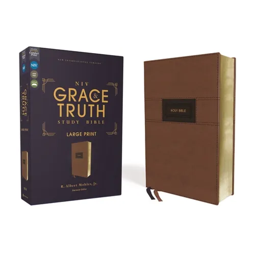 Niv, the Grace and Truth Study Bible (Trustworthy and Practical Insights), Large Print, Leathersoft, Brown, Red Letter, Comfort Print