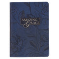 Christian Art Gifts Inspirational Zippered Journal, Amazing Grace Wide Ruled Notebook, Navy Blue Vegan Leather, 336 Lined Pages W/Scripture, (9" X 6.4