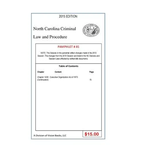 North Carolina Criminal Law and Procedure-Pamphlet 81