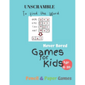 UnScramble To Find the word Games for Kids: NEVER BORED Age 6-10: Paper & Pencil Games -- Kids Activity Book, Blue - Find the Words - Fun Activities f