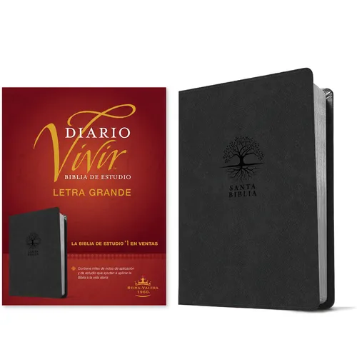 Biblia de Estudio del Diario Vivir Rvr60, Letra Grande (Sentipiel, Carbón, Letra Roja)