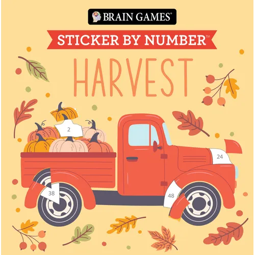 Brain Games - Sticker by Number Compact Edition: Harvest 7x7 Inches Cozy Fall Activity & Thanksgiving Gift, Travel Size Activity Book for Adults & Kid