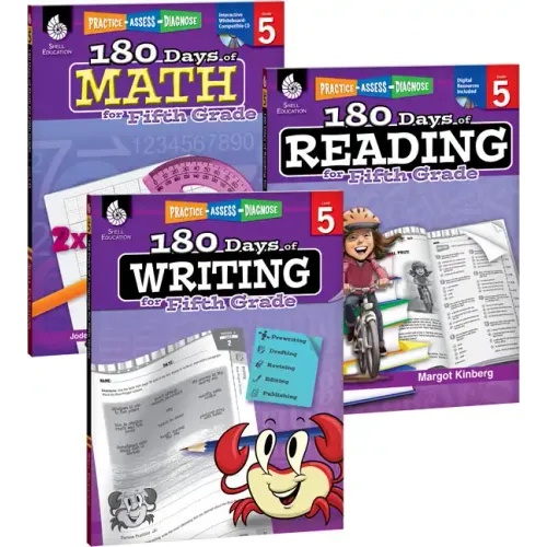 180 Days(tm) Reading, Writing and Math for Grade 5: 3-Book Set: Practice, Assess, Diagnose