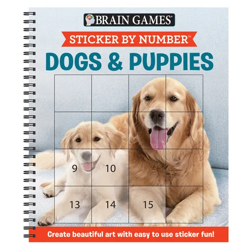 Brain Games - Sticker by Number: Dogs & Puppies (Easy - Square Stickers): Create Beautiful Art with Easy to Use Sticker Fun!
