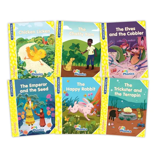 Jolly Phonics Folktales Yellow Readers (Level 2) Complete Set (1-6): In Print Letters (American English Edition)