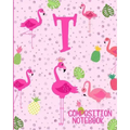 Composition Notebook T: Pink Flamingo Initial T Composition Wide Ruled Notebook
