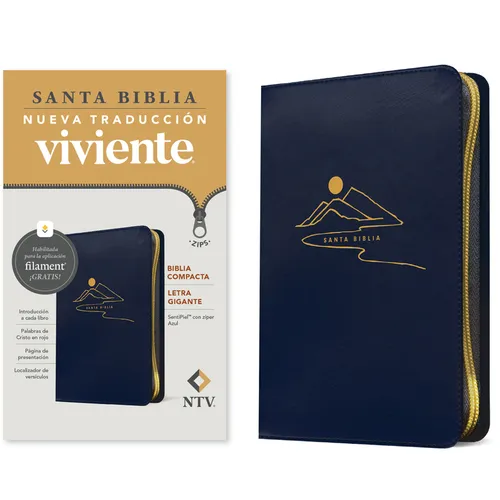 Biblia Compacta Ntv, Letra Gigante de Zíper Con Filament (Sentipiel, Azul, Letra Roja)