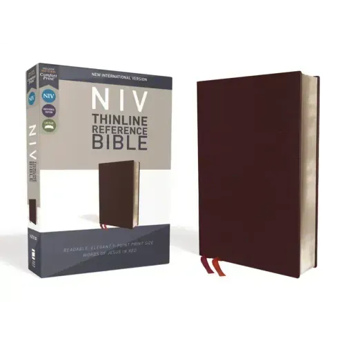 NIV, Thinline Reference Bible, Bonded Leather, Burgundy, Red Letter Edition, Comfort Print