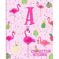 Composition Notebook A: Pink Flamingo Initial A Composition Wide Ruled Notebook