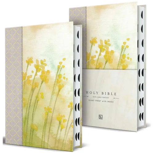 KJV Holy Bible, Giant Print Large Format, Hardcover Yellow Floral Design with Cloth with Ribbon Marker, Red Letter, and Thumb Index