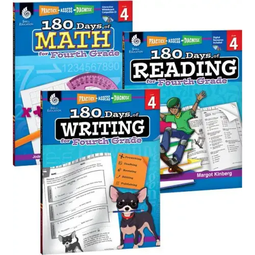 180 Days(tm) Reading, Writing and Math for Grade 4: 3-Book Set: Practice, Assess, Diagnose