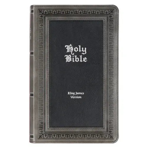 KJV Holy Bible, Giant Print Standard Size Faux Leather Red Letter Edition - Thumb Index & Ribbon Marker, King James Version, Gray/Black