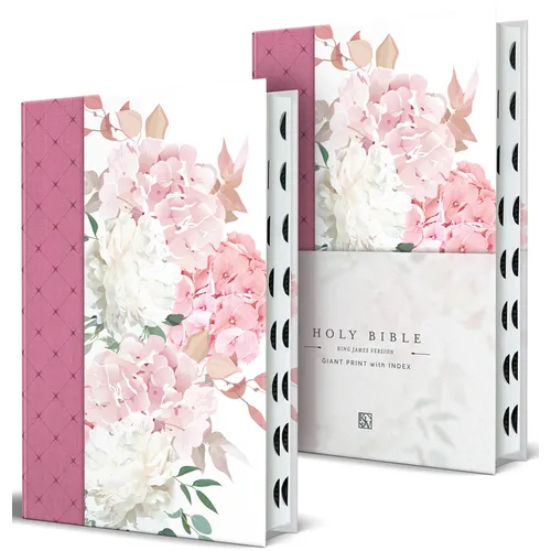 KJV Holy Bible, Giant Print Large Format, Hardcover Pink Floral Design with Cloth with Ribbon Marker, Red Letter, and Thumb Index