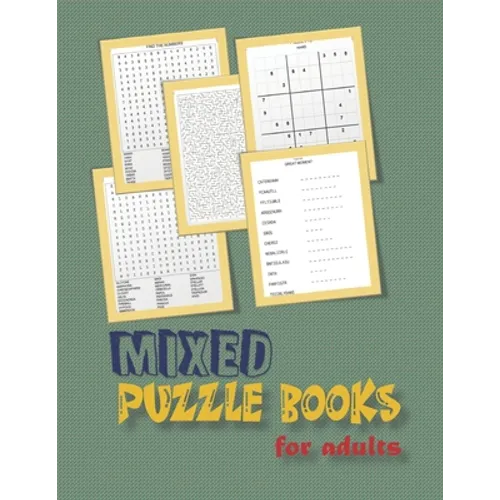 Mixed puzzle books for adults: word search, sudoku hard, Number searches, scramble, and mazes 8,5"x11" 106 pages