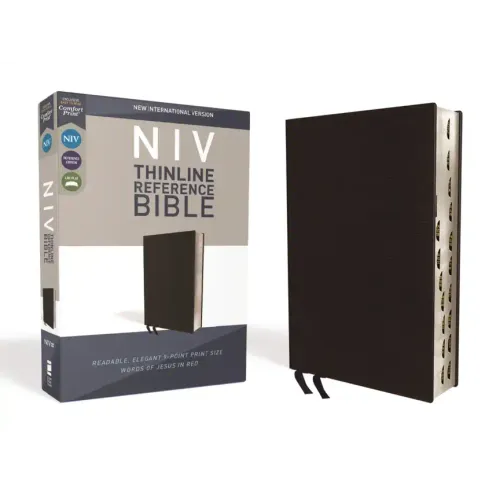 NIV, Thinline Reference Bible, Bonded Leather, Black, Red Letter Edition, Indexed, Comfort Print