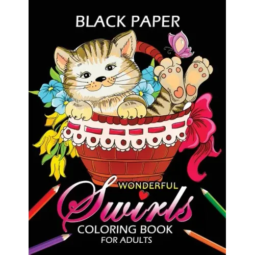 Wonderful Swirls Coloring Book for Adults: Animal and Flower Design Dark Edition Stress-relief Adults Coloring Book (Black Pages)