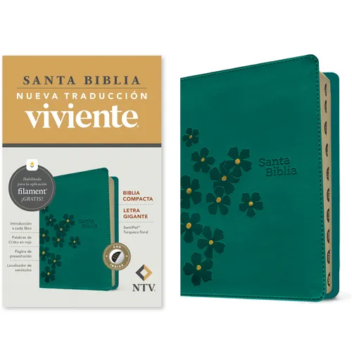 Biblia Compacta Ntv, Letra Gigante Con Filament (Sentipiel, Turquesa Floral, Índice, Letra Roja)