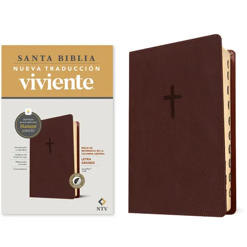 Biblia de Referencia En La Columna Central Ntv, Letra Grande Con Filament (Sentipiel, Café, Índice, Letra Roja)