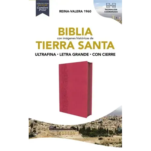 Rvr60, Santa Biblia, Tierra Santa, Ultrafina, Letra Grande, Leathersoft, Fucsia, Con Cierre, Palabras de Jesús En Rojo, Comfort Print