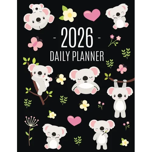 Koala Planner 2026: Australian Outback Animal Agenda: January-December Pretty Pink Butterflies & Yellow Flowers Monthly Scheduler For Work or Office