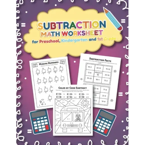Subtration Math Worksheet for Preschool, Kindergarten and 1st grade: 25 Fun Designs For Boys And Girls - Educational Worksheets