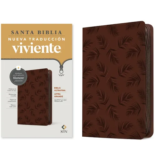 Biblia Ultrafina Ntv, Letra Grande de Zíper Con Filament (Sentipiel, Palmera Café, Letra Roja)