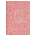 Christian Art Gifts Inspirational Zippered Journal, Those Who Trust in the Lord Wide Ruled Notebook, Isa. 40:31 Bible Verse, Coral Vegan Leather, 336