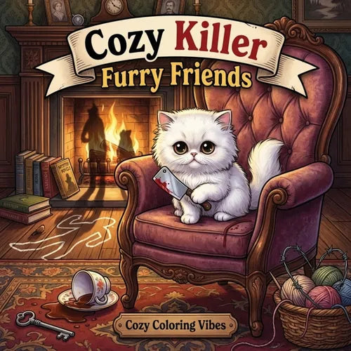 Cozy Killer Furry Friends: Easy Bold Line Coloring Book for Adults Whimsical Spooky Animal Mystery Scenes, Dark Cute Parody, Playful Crime Aesthetic &