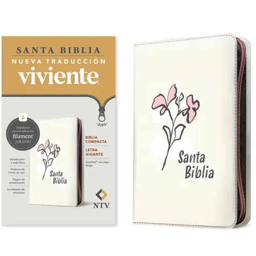 Biblia Compacta Ntv, Letra Gigante de Zíper Con Filament (Sentipiel, Beige, Letra Roja)