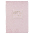 Christian Art Gifts Classic Journal Bless You and Keep You Num. 6:24 Bible Verse, Inspirational Scripture Notebook, Ribbon Marker, Pink Vegan Leather