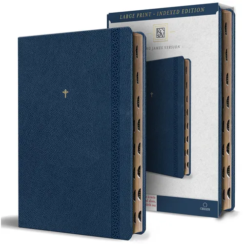 KJV Holy Bible, Large Print Handy Size Format, Blue Premium Imitation Leather with Ribbon Marker, Red Letter, Thumb Index