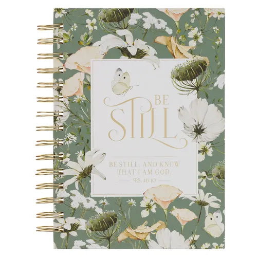 Christian Art Gifts Inspirational Journal, Be Still Wide Ruled Notebook, Psalm 46:10 Bible Verse, Green, 192 Lined Pages W/Scripture, (8.4" X 6.4" X 1