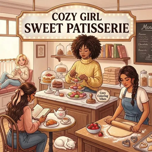 Cozy Girl Sweet Patisserie: Fun Hygge Bakery Bold Line Adult Coloring Book Aesthetic Pastries, Quiet Reading Nooks & Good Vibes Vintage Kitchen & Cafe