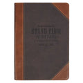 Christian Art Gifts Classic Journal Stand Firm 1 Cor. 16:13 Bible Verse, Inspirational Scripture Notebook, Ribbon Marker, Two-Tone Brown Vegan Leather
