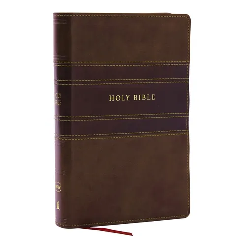 NKJV Personal Size Large Print Bible with 43,000 Cross References, Brown Leathersoft, Red Letter, Comfort Print (Thumb Indexed)