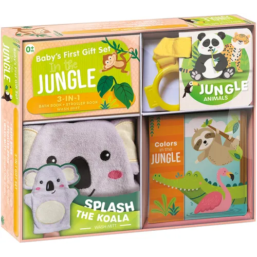 Jungle Fun Baby Gift Set: Soft Books for Toddlers 1-3, Waterproof Bath Book, Stroller Book, Wash Mitt - Great Newborn Gift