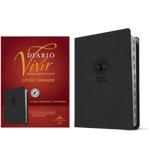 Biblia de Estudio del Diario Vivir Rvr60, Letra Grande (Sentipiel, Carbón, Índice, Letra Roja)