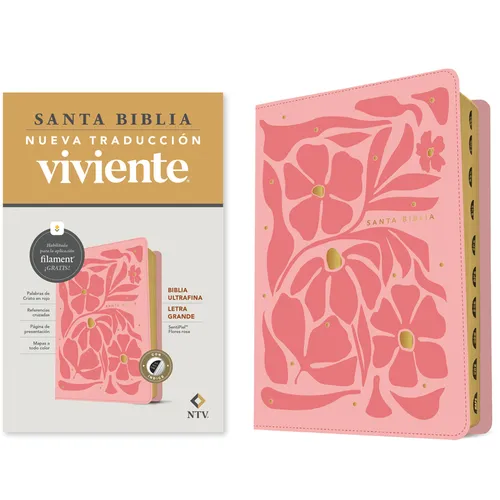Biblia Ultrafina Ntv, Letra Grande Con Filament (Sentipiel, Flores Rosa, Índice, Letra Roja)
